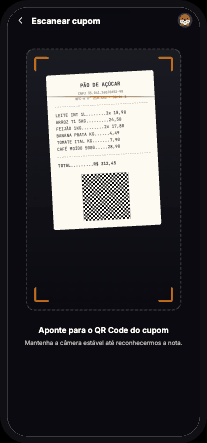 Tela real do app PantryBuddy com acao de escanear cupom fiscal e status de sincronizacao.
