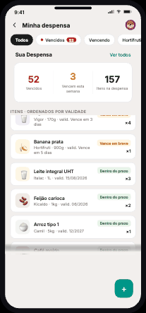 Tela real de despensa do PantryBuddy com item arroz e status de sincronizacao.