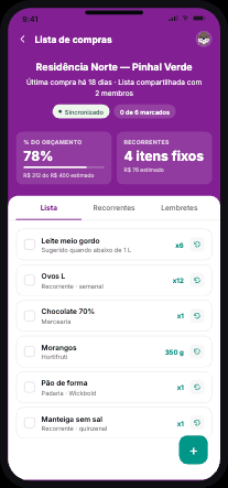 Tela real de lista de compras do PantryBuddy durante uma sessao de compra.