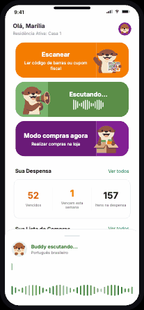 Tela real do app PantryBuddy entendendo comando de voz no Hey Buddy.