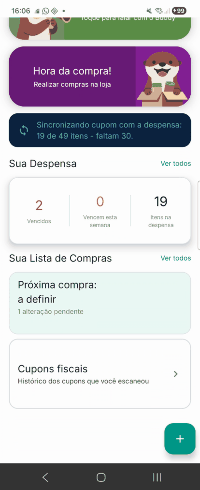 Tela real de lista de compras do PantryBuddy durante uma sessao de compra.